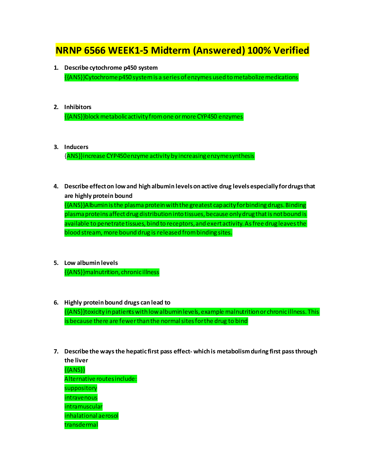 Preview of NRNP 6566 WEEK1-5 Midterm Latest (Answered) 100% Verified